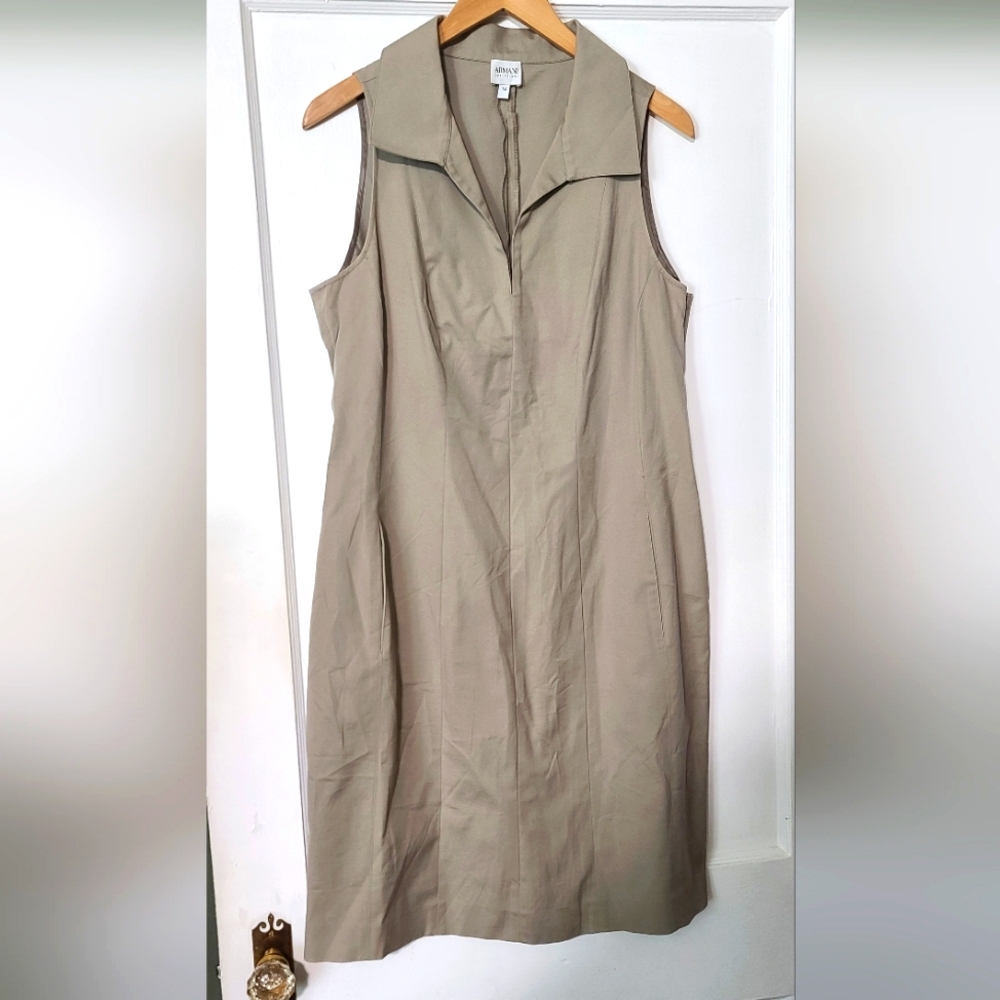 Armani Collezioni- Tan/neutral- midi v-neck collared dress- size 14